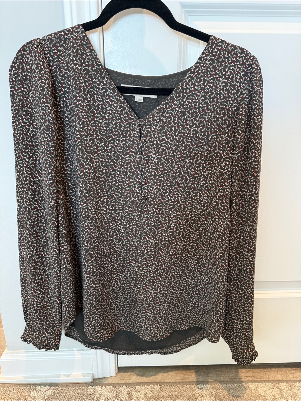 LOFT dark grayish green Blouse with small print